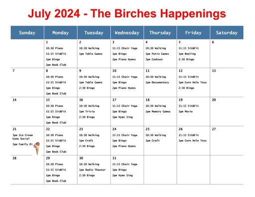 The Birches July 2024 Happenings