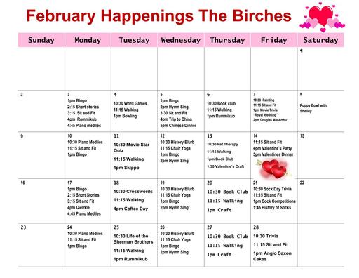 The Birches February 2025 Happenings