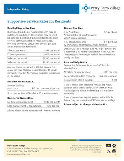 Supportive Service Rates for Residents