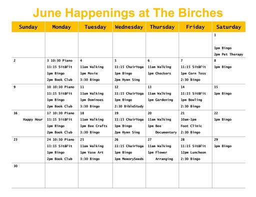 The Birches June 2024 Happenings