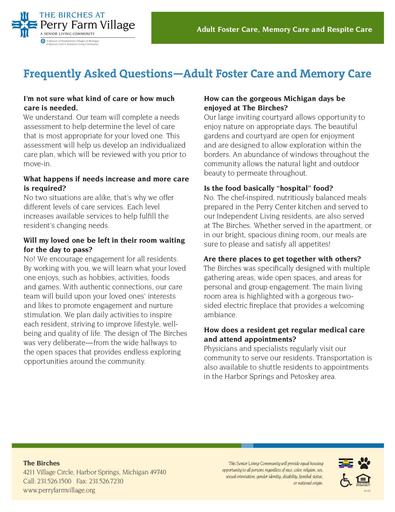 Frequently Asked Questions—Assisted Living and Memory Care